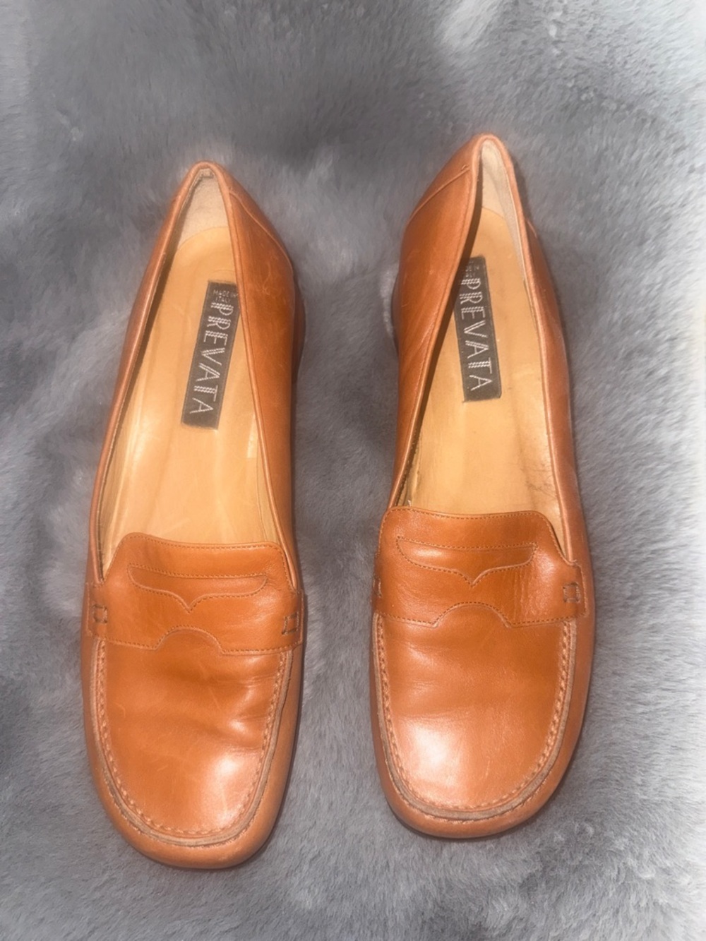 Prevata Tan Leather Penny Loafers women size 9